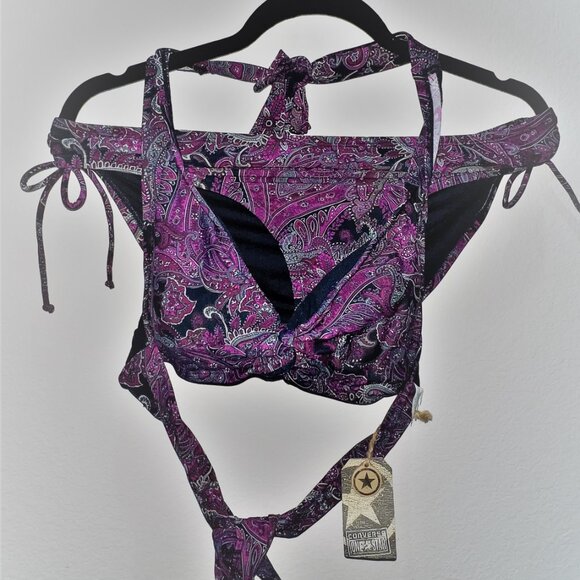NWT Women's Converse One Star Paisley Print Purple & Pink Bikini Swim set XL - Picture 8 of 9